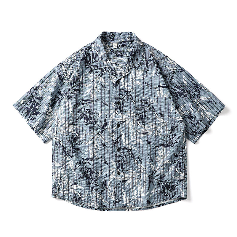 柄シャツ メンズ 総柄 葉柄半袖シャツ ゆったり涼感素材