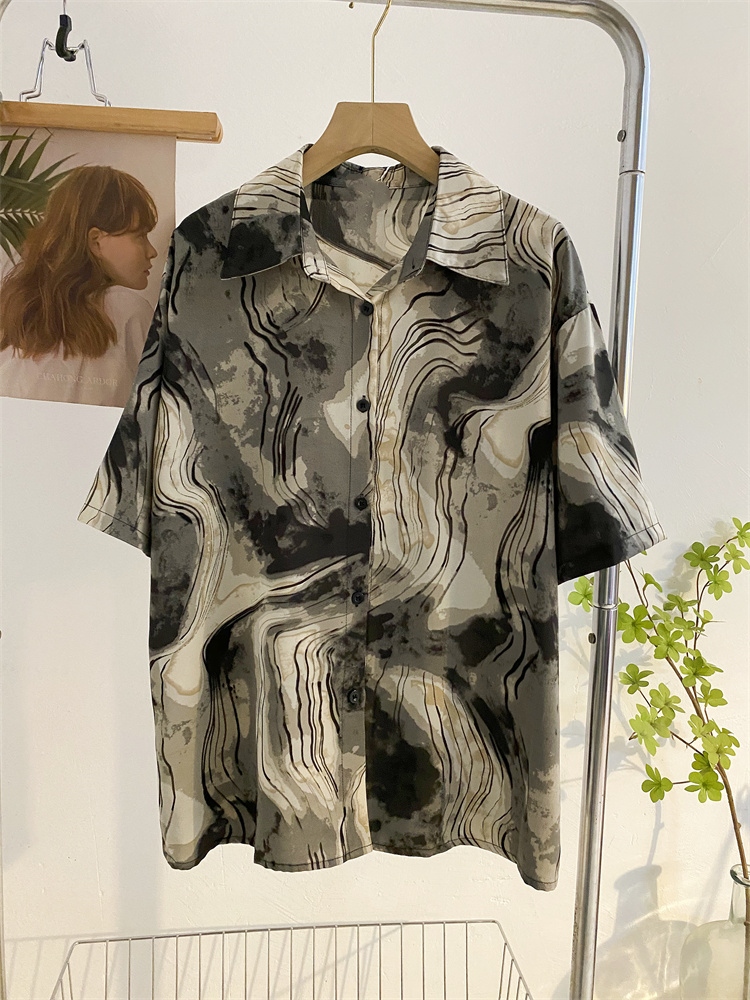 柄シャツ 柄シャツ 大理石の波紋 半袖シャツ