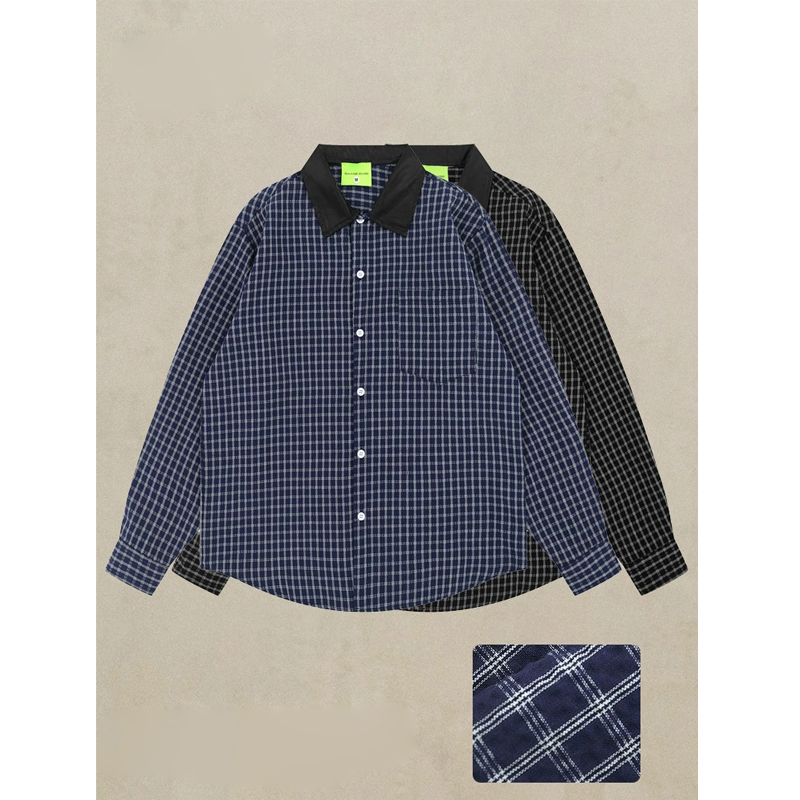 柄シャツ チェック柄長袖シャツ メンズ レディース 男女兼用 春秋 全2色