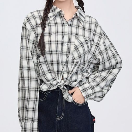 柄シャツ 結び目アレンジチェック柄シャツ