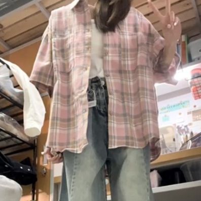 柄シャツ 柄シャツ やわらか格子模様半袖シャツ