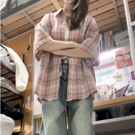 柄シャツ 柄シャツ やわらか格子模様半袖シャツ