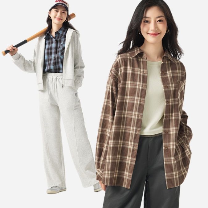 柄シャツ クラシック格子柄シャツ