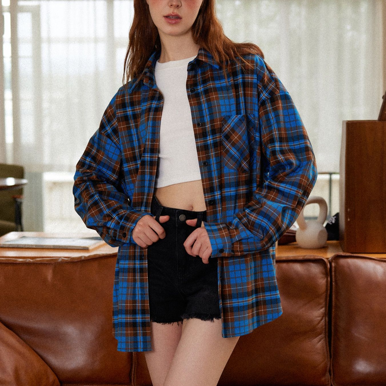 柄シャツ トラッドオーバーサイズチェック柄シャツ