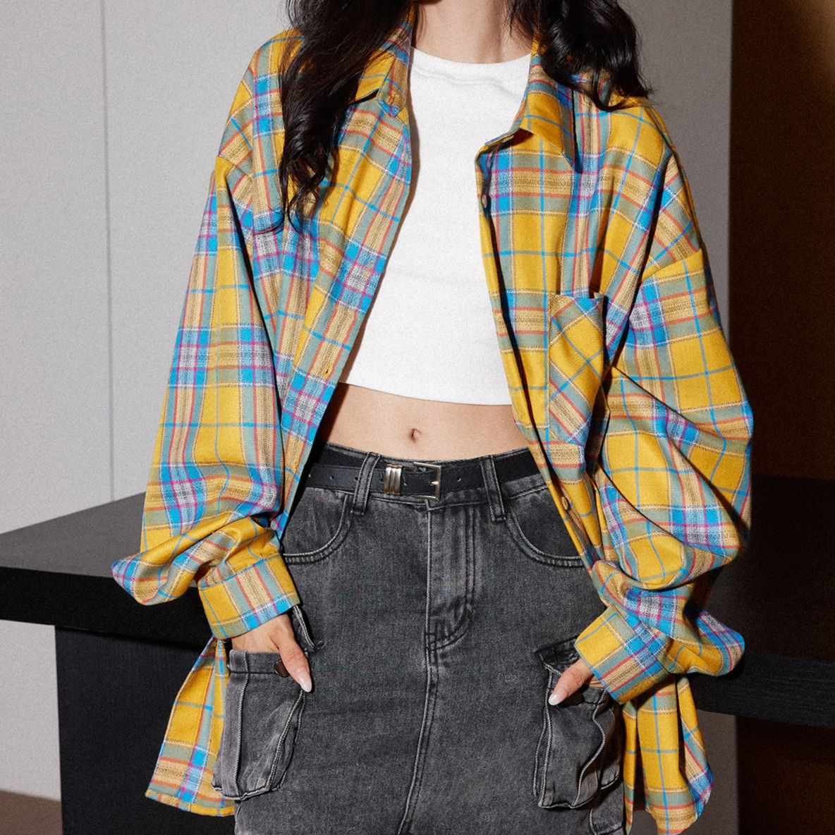 柄シャツ トラッドオーバーサイズチェック柄シャツ