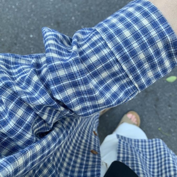 柄シャツ 柄シャツ 格子模様のゆったり長袖シャツ