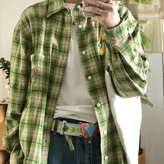 柄シャツ 柄シャツ 自然の息吹 格子模様シャツ