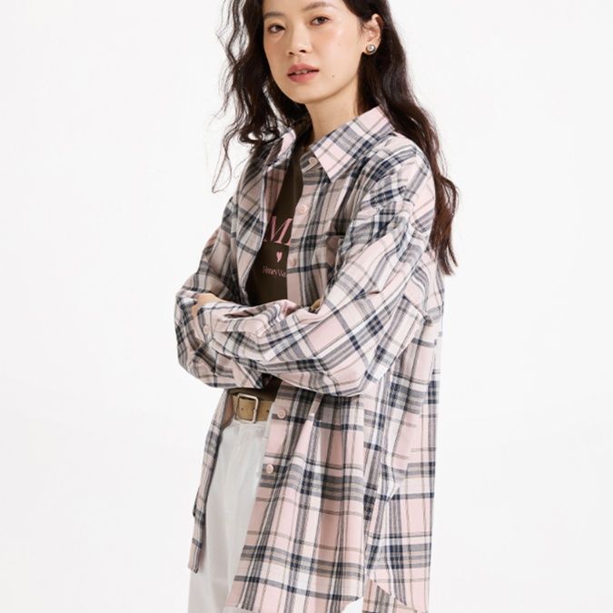 柄シャツ 柄シャツ 格子模様の贅沢綿シャツ