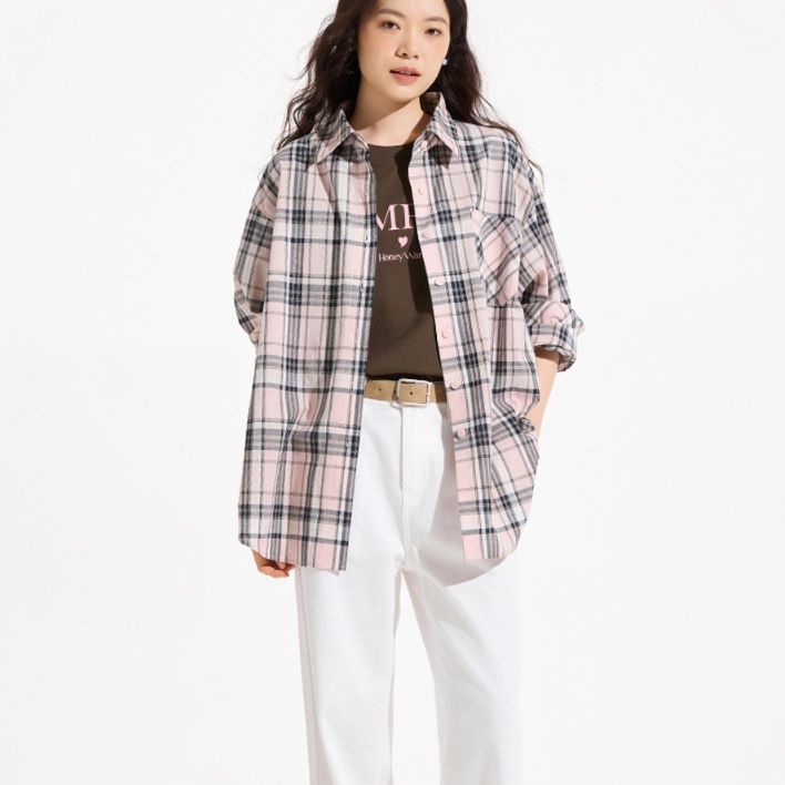 柄シャツ 柄シャツ 格子模様の贅沢綿シャツ