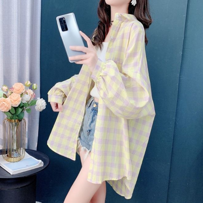 柄シャツ 爽やかオーバーサイズチェック柄シャツ