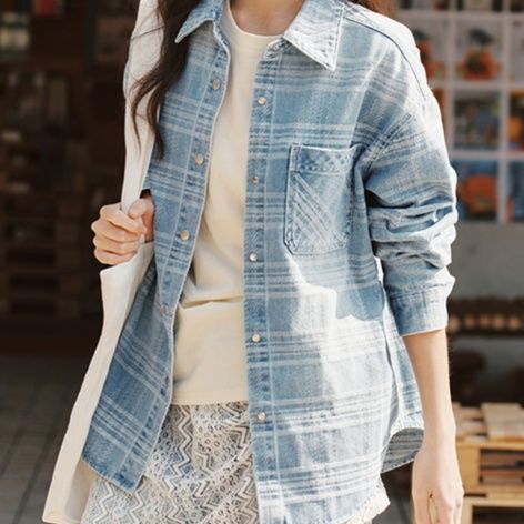 柄シャツ 柄シャツ さわやか格子模様ゆったりシャツ
