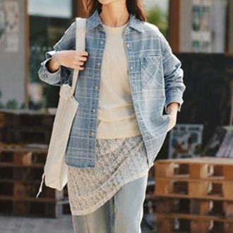 柄シャツ 柄シャツ さわやか格子模様ゆったりシャツ