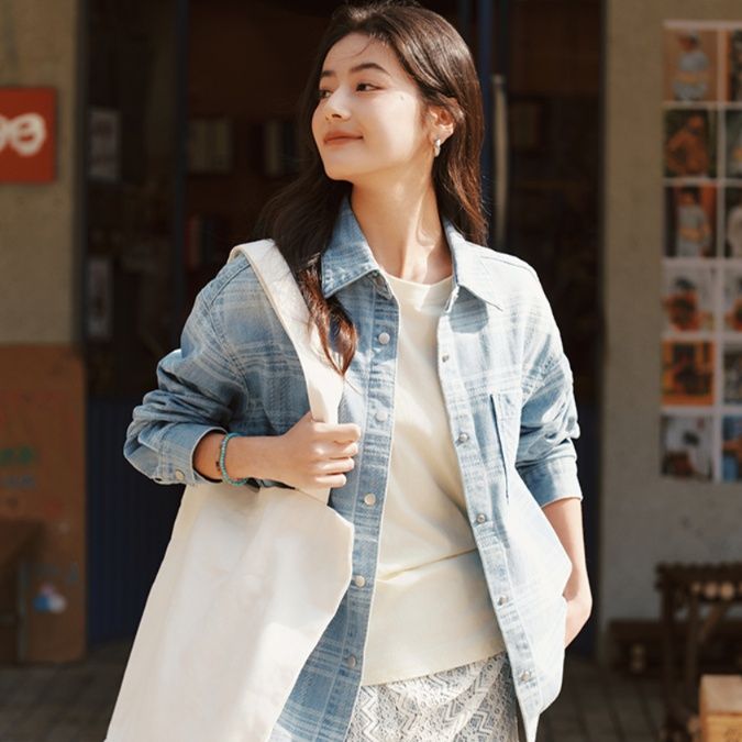柄シャツ 柄シャツ さわやか格子模様ゆったりシャツ