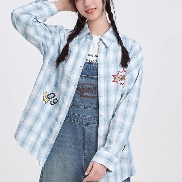 柄シャツ ポップデザインチェック柄シャツ