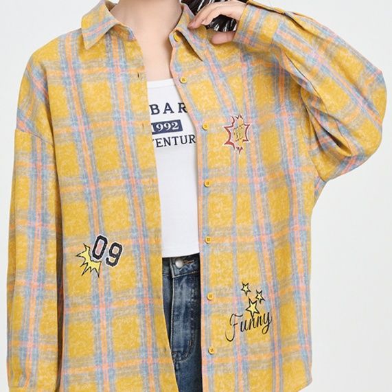 柄シャツ ポップデザインチェック柄シャツ