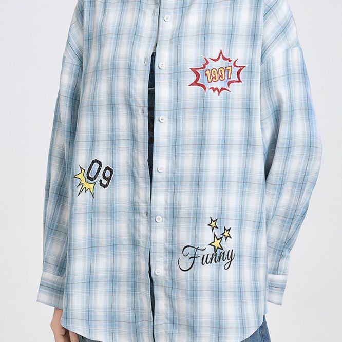柄シャツ ポップデザインチェック柄シャツ