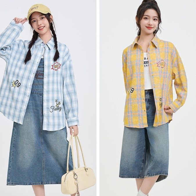 柄シャツ ポップデザインチェック柄シャツ