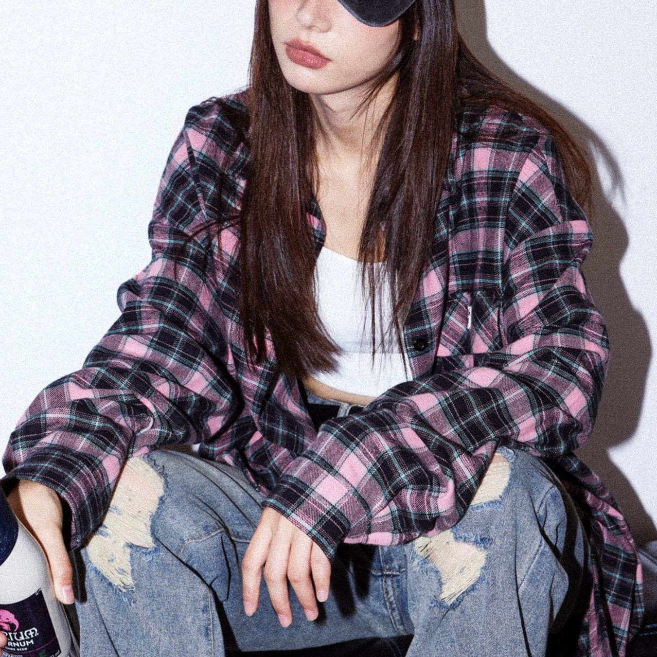 柄シャツ 柄シャツ 格子模様のゆったりシャツ