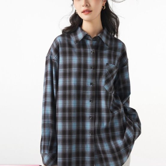 柄シャツ 柄シャツ 格子模様オーバーサイズシャツ