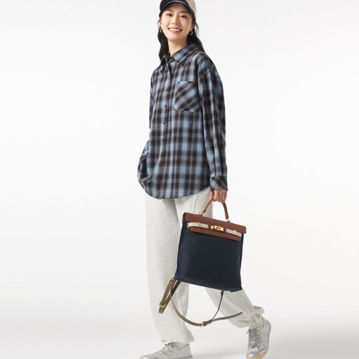 柄シャツ 柄シャツ 格子模様オーバーサイズシャツ