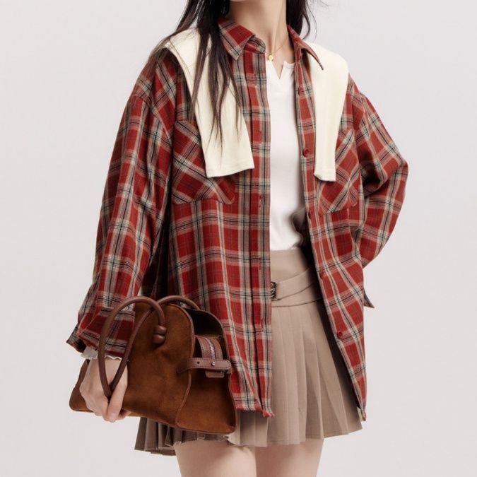 柄シャツ ゆったりシルエットチェック柄シャツ