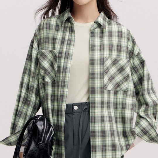柄シャツ ゆったりシルエットチェック柄シャツ