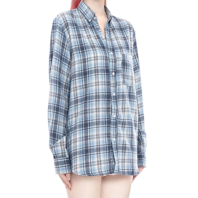 柄シャツ ゆったりシルエット格子柄シャツ