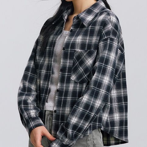柄シャツ ゆったりシルエットチェック柄シャツ