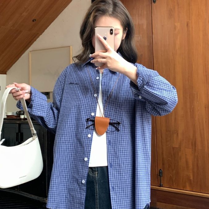 柄シャツ ゆったりシルエット格子柄シャツ