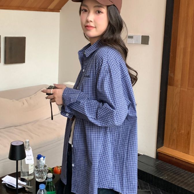 柄シャツ ゆったりシルエット格子柄シャツ