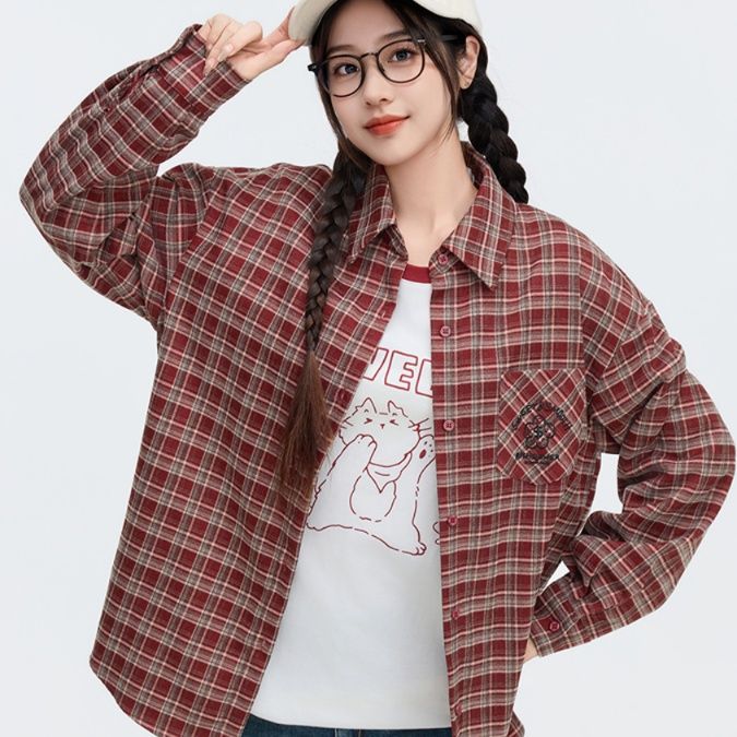 柄シャツ 柄シャツ 伝統格子模様のゆったりシャツ