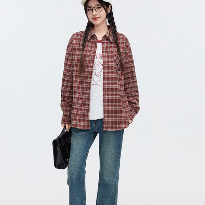 柄シャツ 柄シャツ 伝統格子模様のゆったりシャツ
