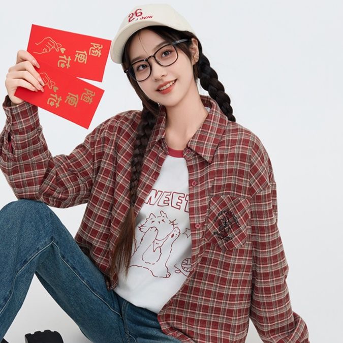 柄シャツ 柄シャツ 伝統格子模様のゆったりシャツ