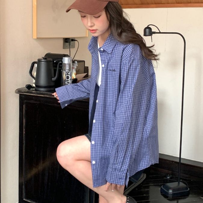柄シャツ 柄シャツ クラシック格子柄ゆったりシャツ