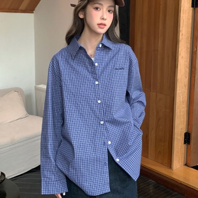柄シャツ 柄シャツ クラシック格子柄ゆったりシャツ