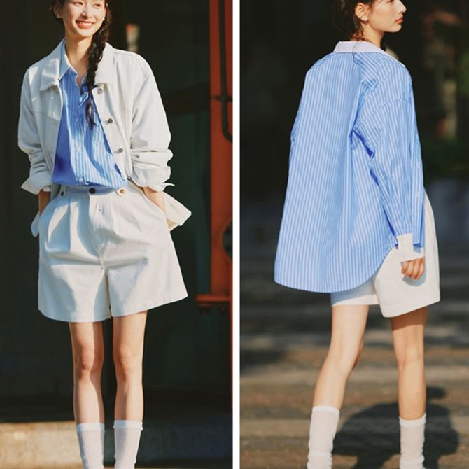 柄シャツ 柄シャツ 縦縞模様の爽やかシャツ