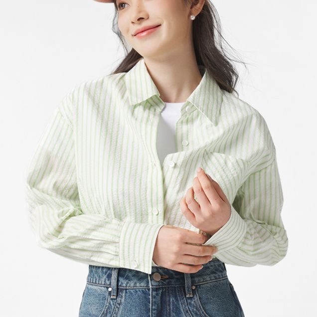 柄シャツ 柄シャツ 爽やか縦縞コットンシャツ