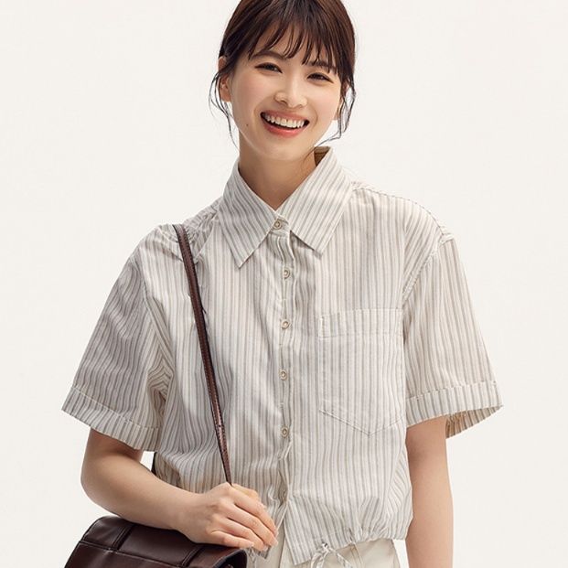 柄シャツ 柄シャツ 涼やか縦縞ゆったりシャツ
