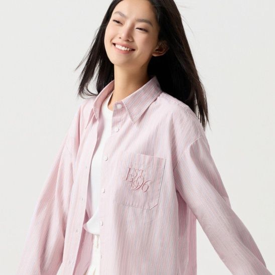 柄シャツ ストライプ調ゆったりチェック柄シャツ