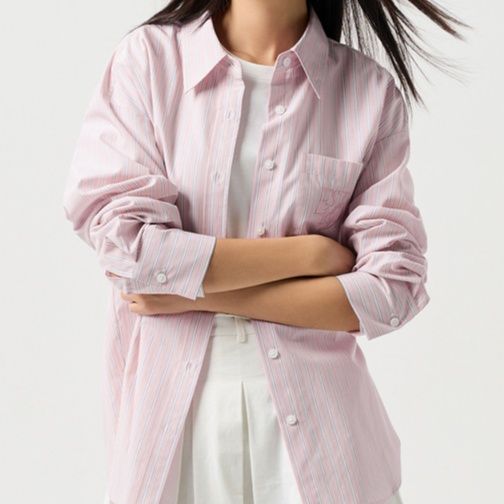 柄シャツ ストライプ調ゆったりチェック柄シャツ