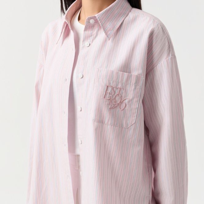 柄シャツ ストライプ調ゆったりチェック柄シャツ