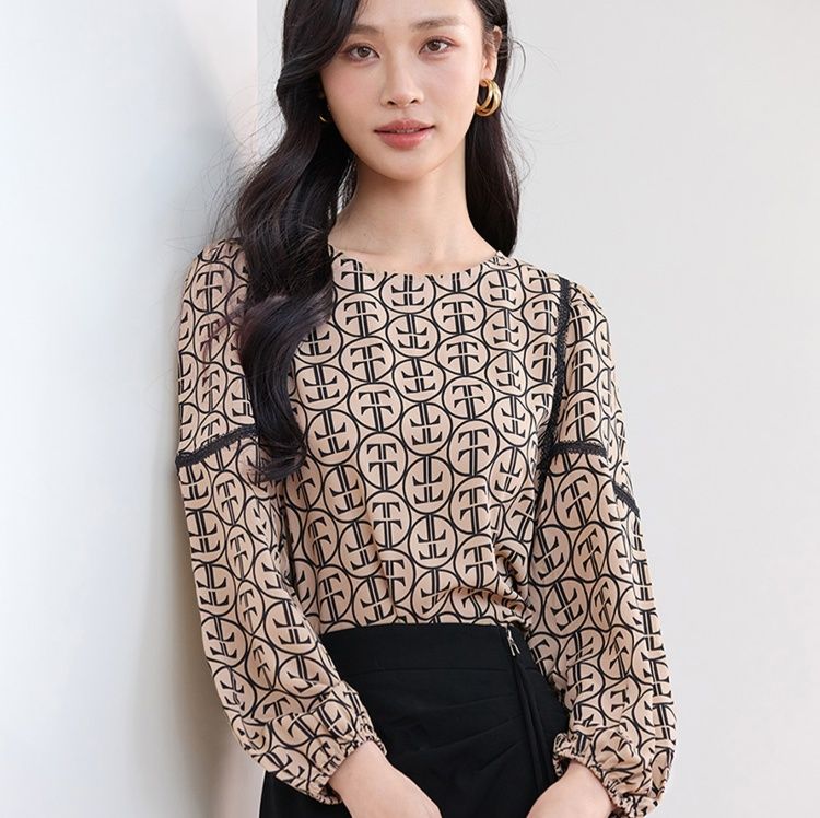 柄シャツ 柄シャツ 幾何学紋章ゆったりブラウス