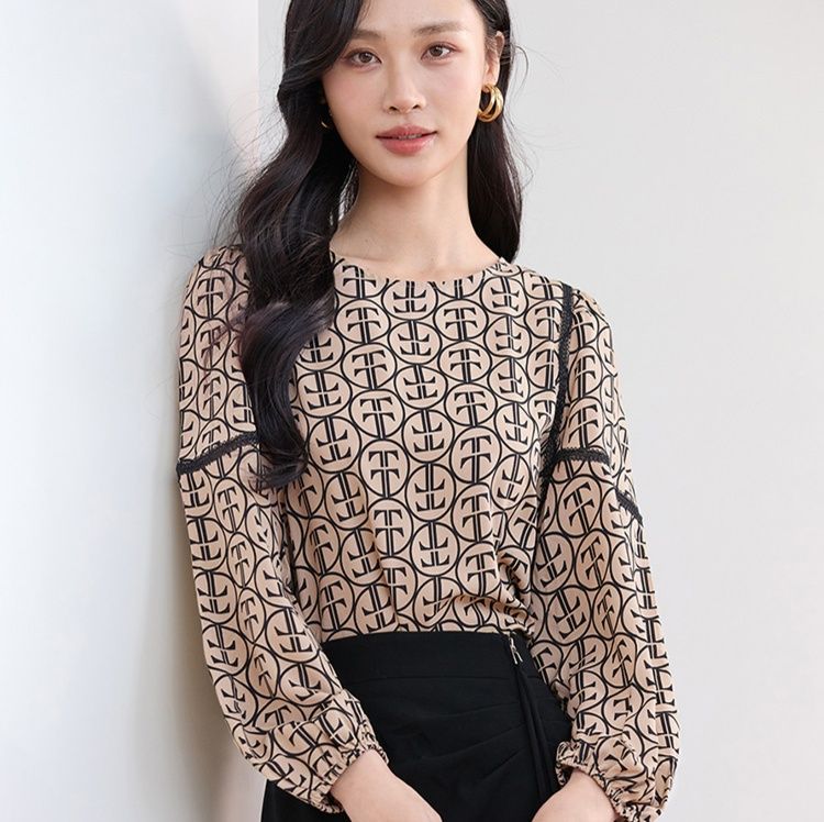 柄シャツ 柄シャツ 幾何学紋章ゆったりブラウス