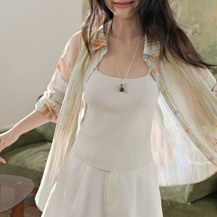 柄シャツ 水彩風ストライプ柄シャツ