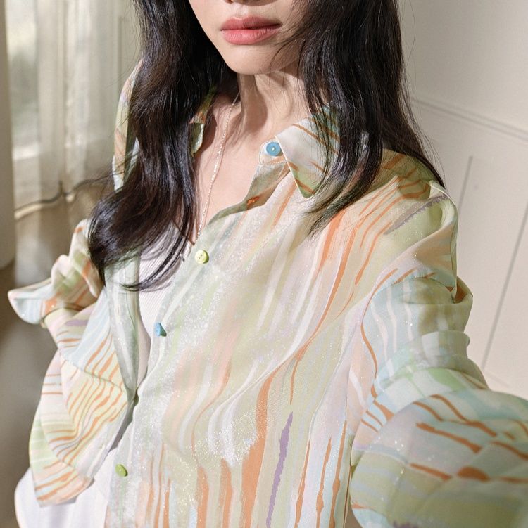 柄シャツ 水彩風ストライプ柄シャツ