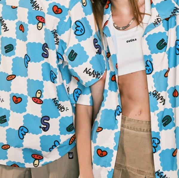 柄シャツ 空模様のポップアート総柄シャツ