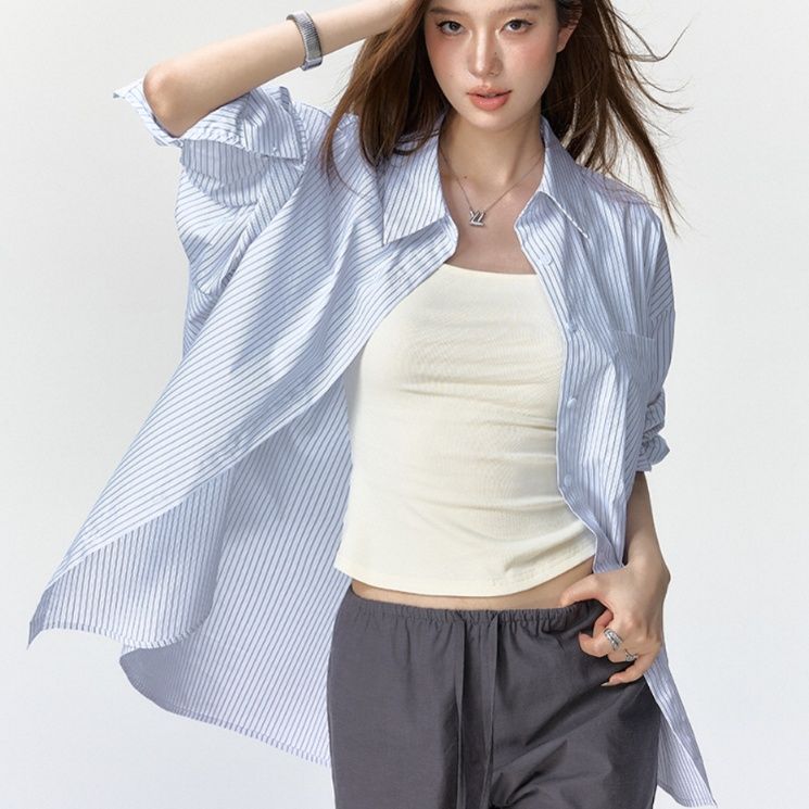 柄シャツ エレガント縞模様チェック柄シャツ