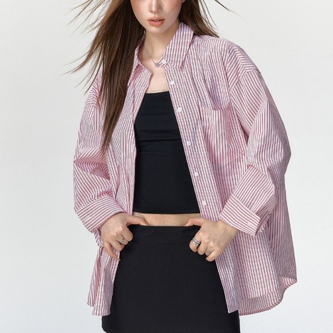 柄シャツ エレガント縞模様チェック柄シャツ