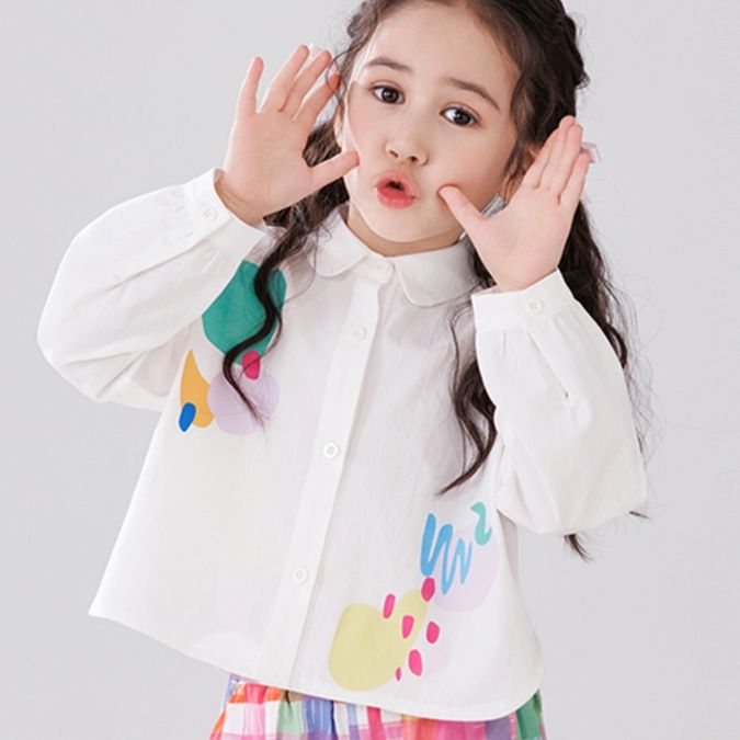 柄シャツ 柄シャツ 水彩アートキッズシャツ