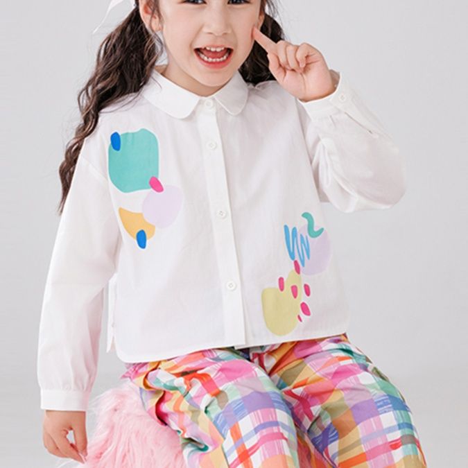 柄シャツ 柄シャツ 水彩アートキッズシャツ
